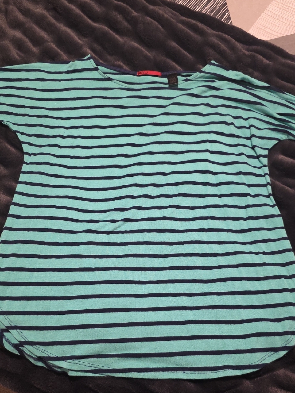 Striped Short-Sleeve Boatneck Tee in Aqua and Black